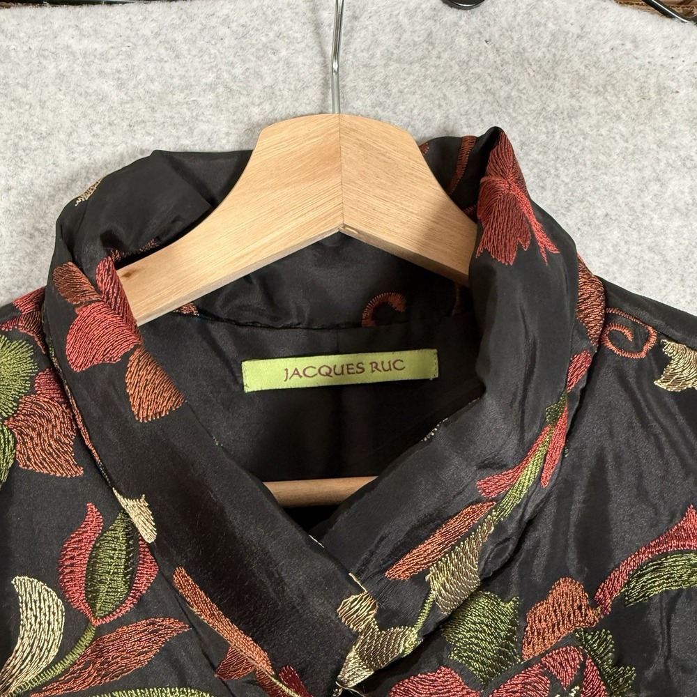 Jacques Rus Vest Womens XL Black Embroidered Floral Lagenlook Art To Wear - Picture 5 of 6